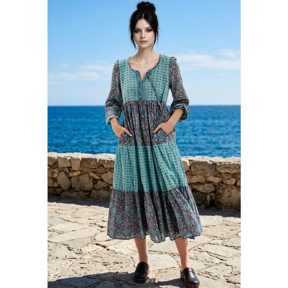 🔸️NWT American Eagle Mixed Print Long Sleeve Midi Dress XXSmall